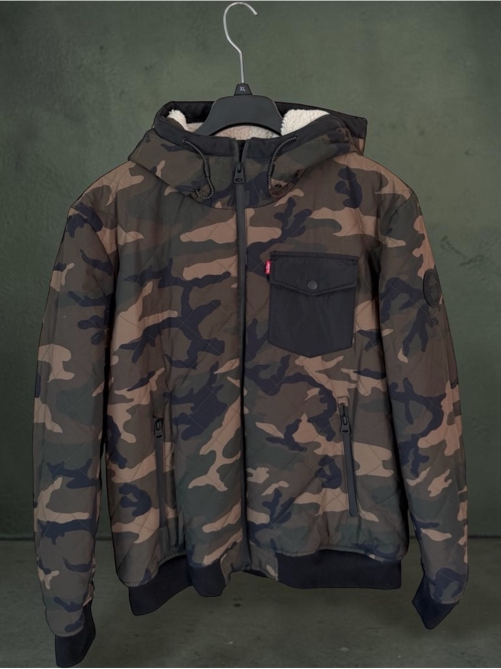 Levi's Men's Camo Hooded Puffer Jacket - Green & Brown